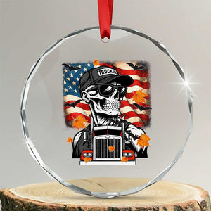Patriotic Trucker Skeleton American Flag Crystal Glass Ornament TS14 Transparent Glass 3'' Circle Print Your Wear