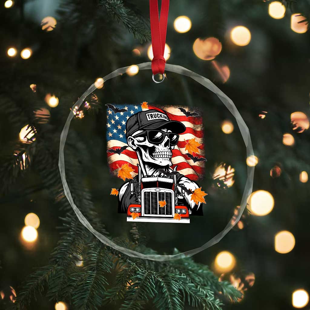 Patriotic Trucker Skeleton American Flag Crystal Glass Ornament TS14 Print Your Wear