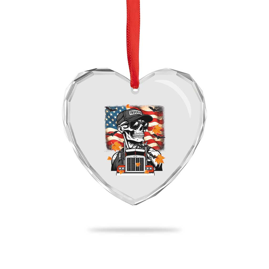Patriotic Trucker Skeleton American Flag Heart Crystal Glass Ornament TS14 Print Your Wear