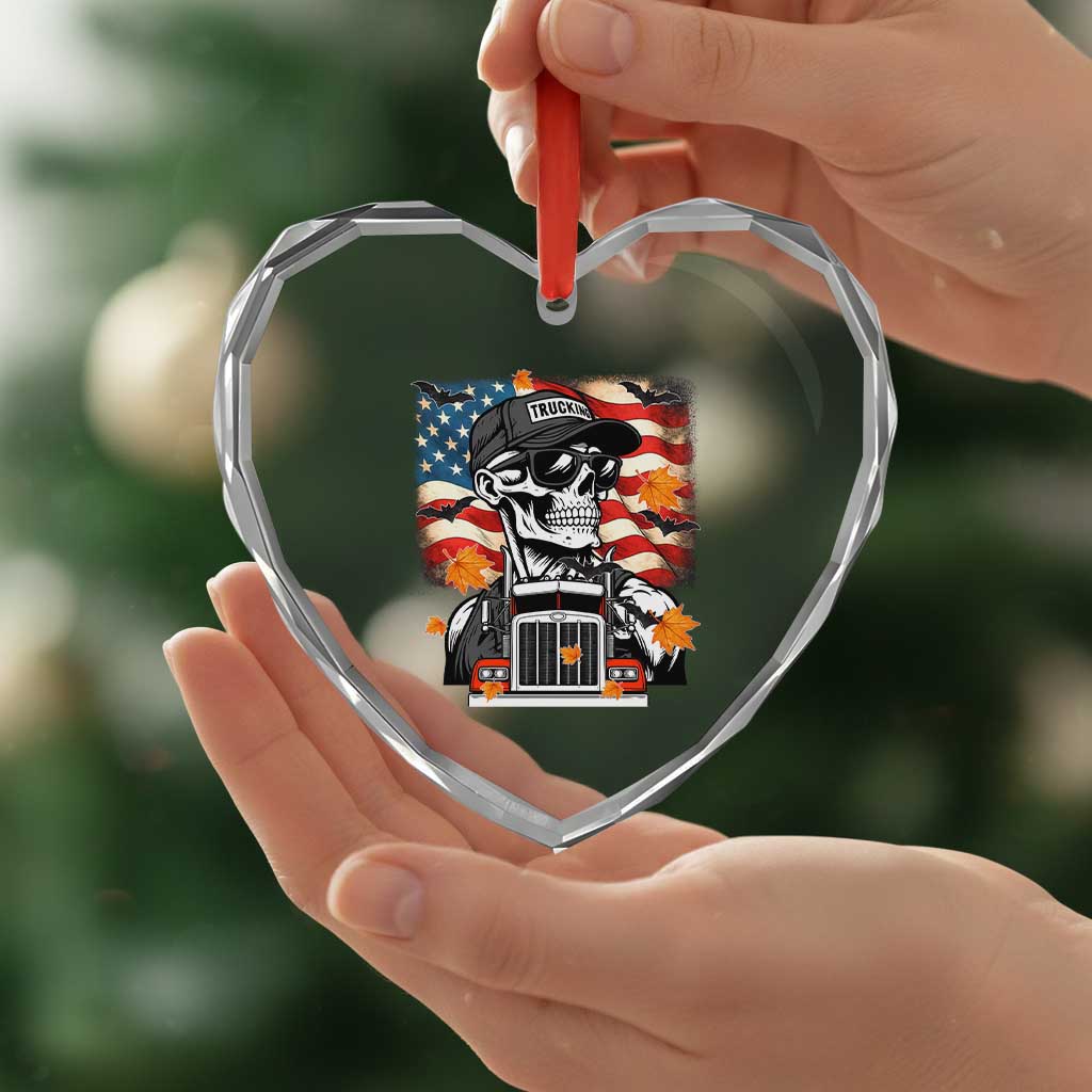 Patriotic Trucker Skeleton American Flag Heart Crystal Glass Ornament TS14 Print Your Wear
