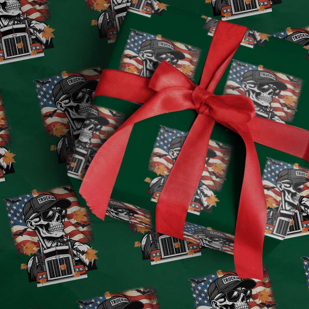 Patriotic Trucker Skeleton American Flag Wrapping Paper Roll TS14 Green Print Your Wear