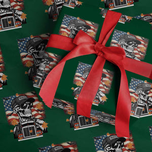 Patriotic Trucker Skeleton American Flag Wrapping Paper Roll TS14 Green Print Your Wear