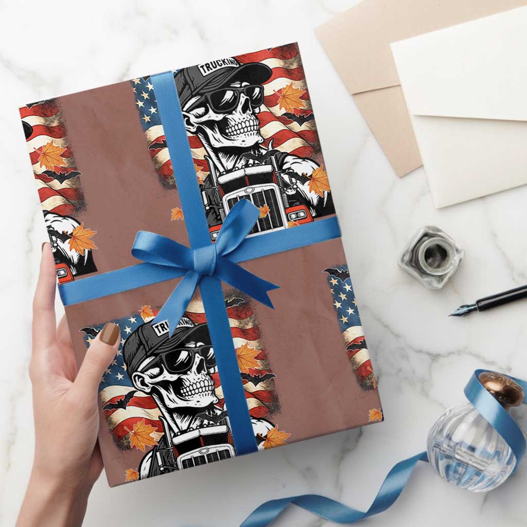 Patriotic Trucker Skeleton American Flag Wrapping Paper Roll TS14 Mocha Print Your Wear