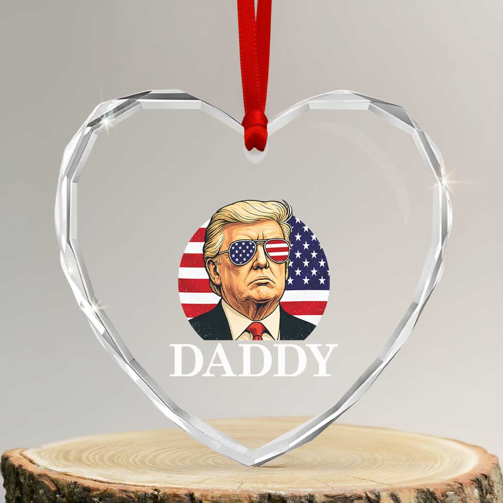 Patriotic Trump Daddy Heart Crystal Glass Ornament American Flag Sunglasses TS02 Transparent Glass 3'' Heart Print Your Wear