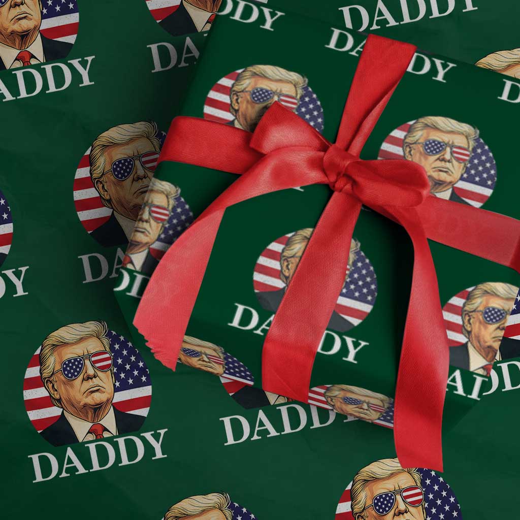 Patriotic Trump Daddy Wrapping Paper Roll American Flag Sunglasses TS02 Green Print Your Wear