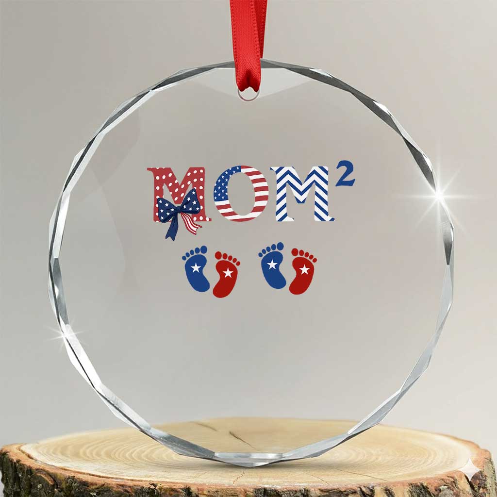 Patriotic Twin Mom Announcement American Flag Gift Crystal Glass Ornament TS12 Transparent Glass 3'' Circle Print Your Wear