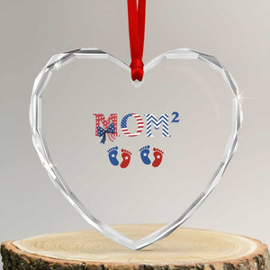 Patriotic Twin Mom Announcement American Flag Gift Heart Crystal Glass Ornament TS12 Transparent Glass 3'' Heart Print Your Wear