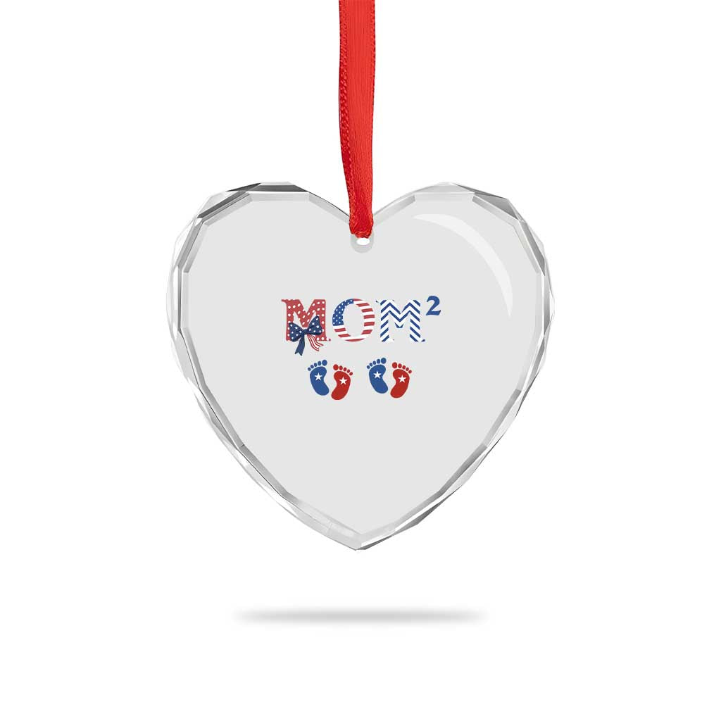 Patriotic Twin Mom Announcement American Flag Gift Heart Crystal Glass Ornament TS12 Print Your Wear