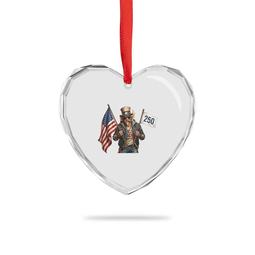 Patriotic Uncle Sam Celebrating 250 Years America Heart Crystal Glass Ornament TS12 Print Your Wear