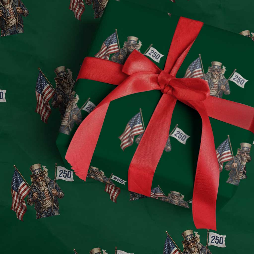 Patriotic Uncle Sam Celebrating 250 Years America Wrapping Paper Roll TS12 Green Print Your Wear