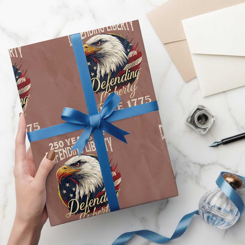 Patriotic USA Army Military 250th Anniversary Wrapping Paper Roll 250 Years Of Defending Liberty Since 1775 TS11 Mocha Print Your Wear