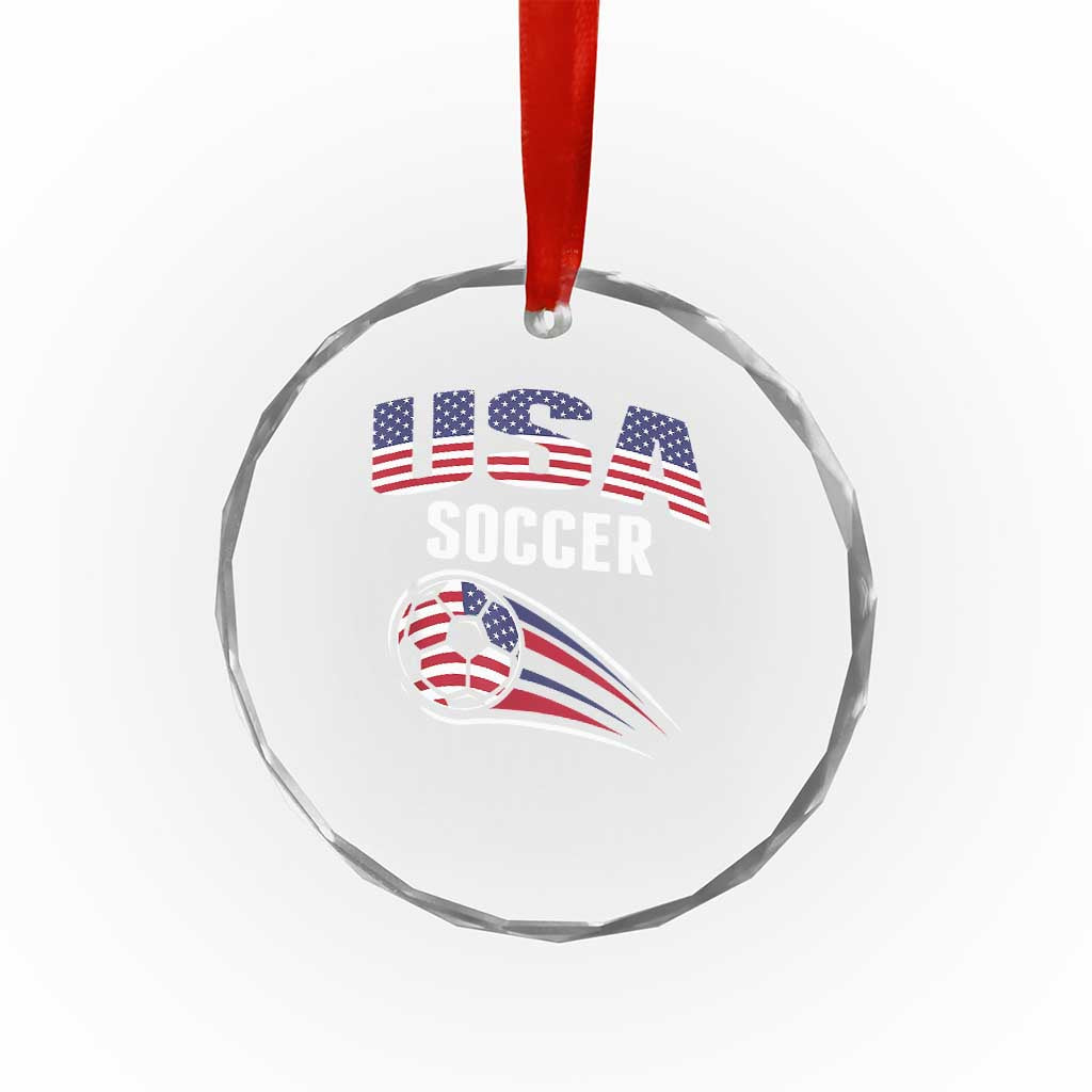 Patriotic USA Soccer Stars and Stripes Graphic Crystal Glass Ornament American Football Fan Game Day Spirit