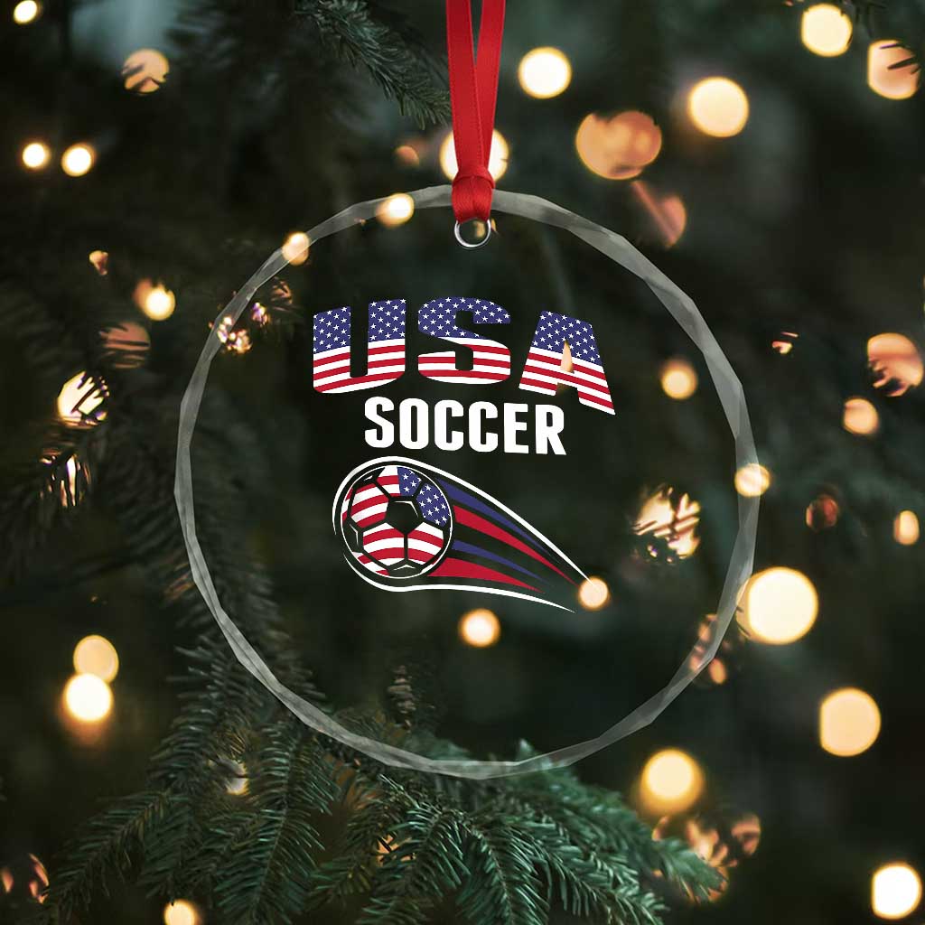 Patriotic USA Soccer Stars and Stripes Graphic Crystal Glass Ornament American Football Fan Game Day Spirit