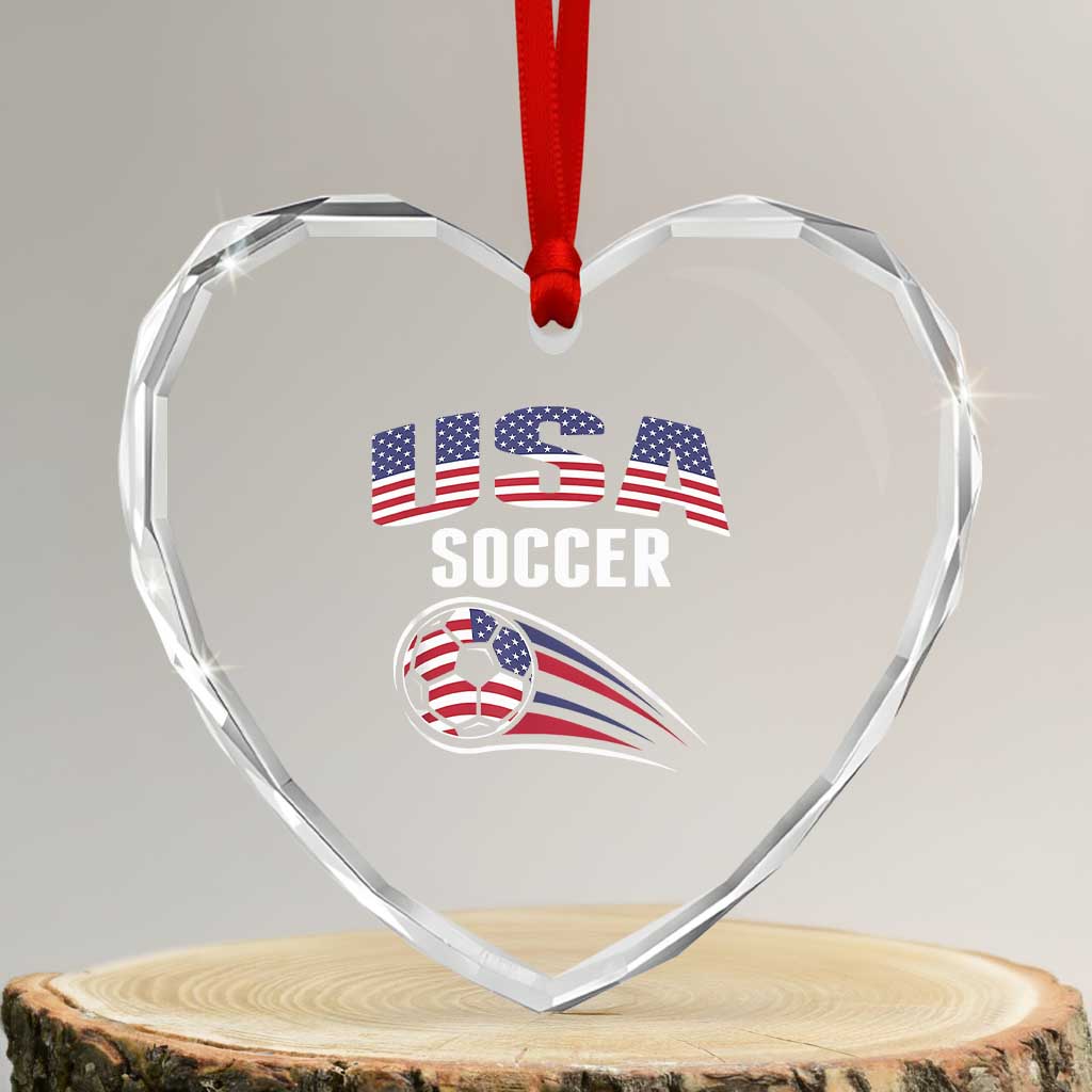 Patriotic USA Soccer Stars and Stripes Graphic Heart Crystal Glass Ornament American Football Fan Game Day Spirit