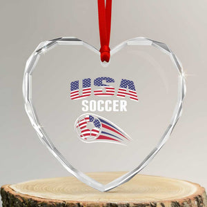 Patriotic USA Soccer Stars and Stripes Graphic Heart Crystal Glass Ornament American Football Fan Game Day Spirit