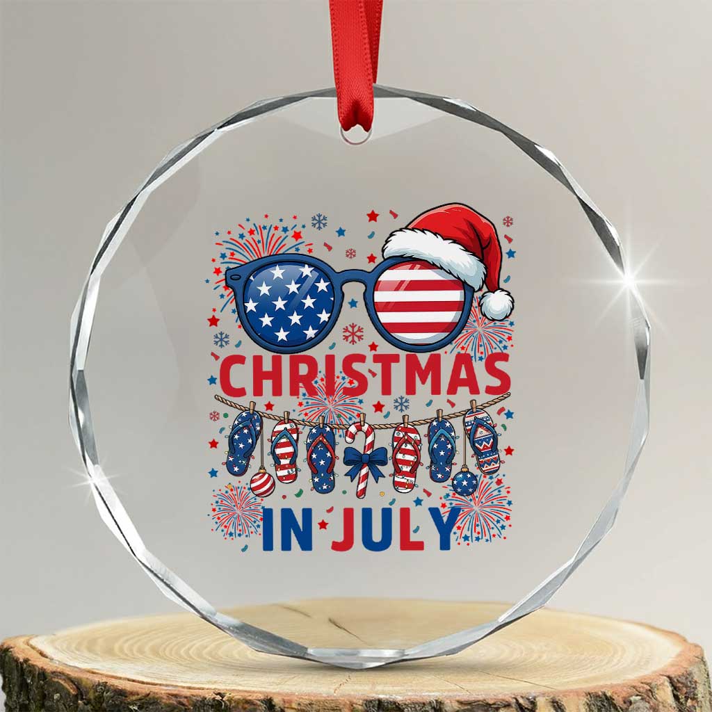 Patriotic USA Sunglasses Christmas In July Graphic Crystal Glass Ornament TS12 Transparent Glass 3'' Circle Print Your Wear