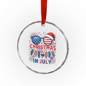 Patriotic USA Sunglasses Christmas In July Graphic Crystal Glass Ornament