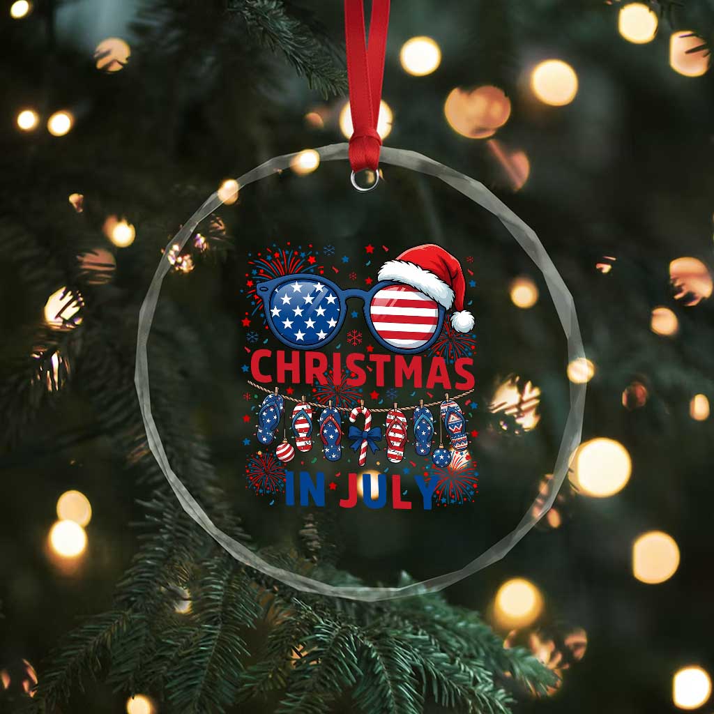 Patriotic USA Sunglasses Christmas In July Graphic Crystal Glass Ornament