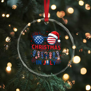 Patriotic USA Sunglasses Christmas In July Graphic Crystal Glass Ornament