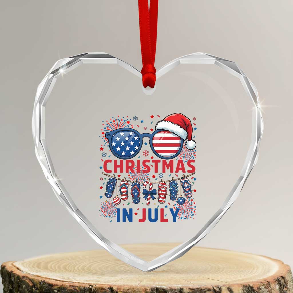 Patriotic USA Sunglasses Christmas In July Graphic Heart Crystal Glass Ornament TS12 Transparent Glass 3'' Heart Print Your Wear