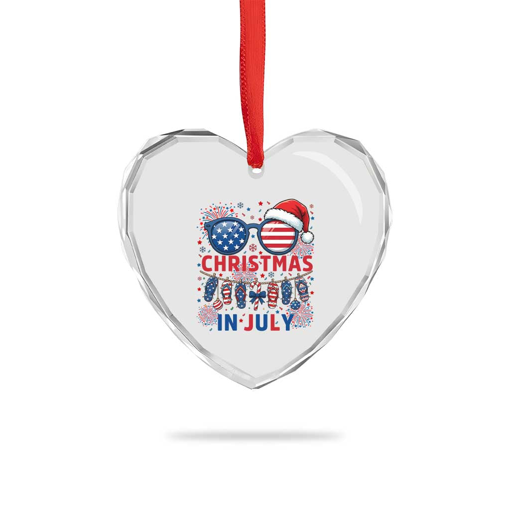 Patriotic USA Sunglasses Christmas In July Graphic Heart Crystal Glass Ornament