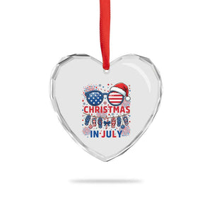 Patriotic USA Sunglasses Christmas In July Graphic Heart Crystal Glass Ornament