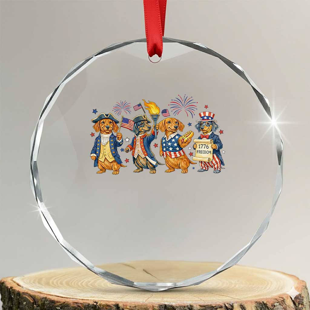 Patriotic Wiener Dog 250th Anniversary Crystal Glass Ornament Dachshund Lover Gift TS12 Transparent Glass 3'' Circle Print Your Wear