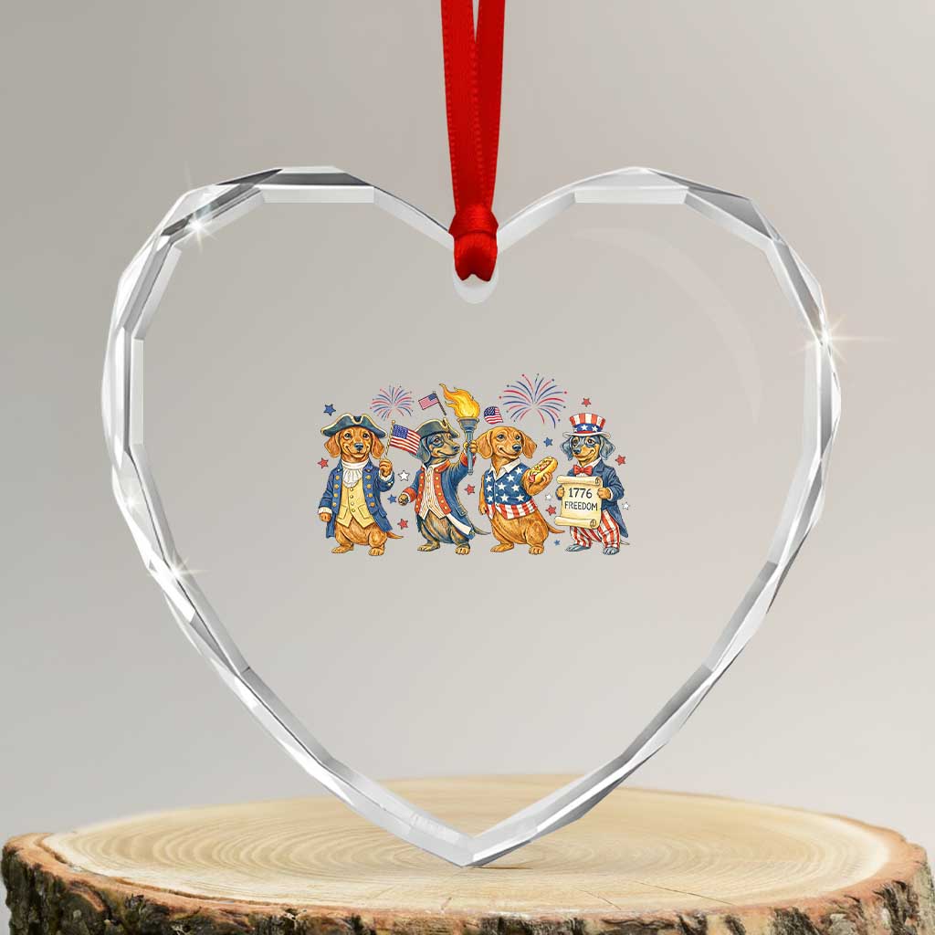 Patriotic Wiener Dog 250th Anniversary Heart Crystal Glass Ornament Dachshund Lover Gift TS12 Transparent Glass 3'' Heart Print Your Wear