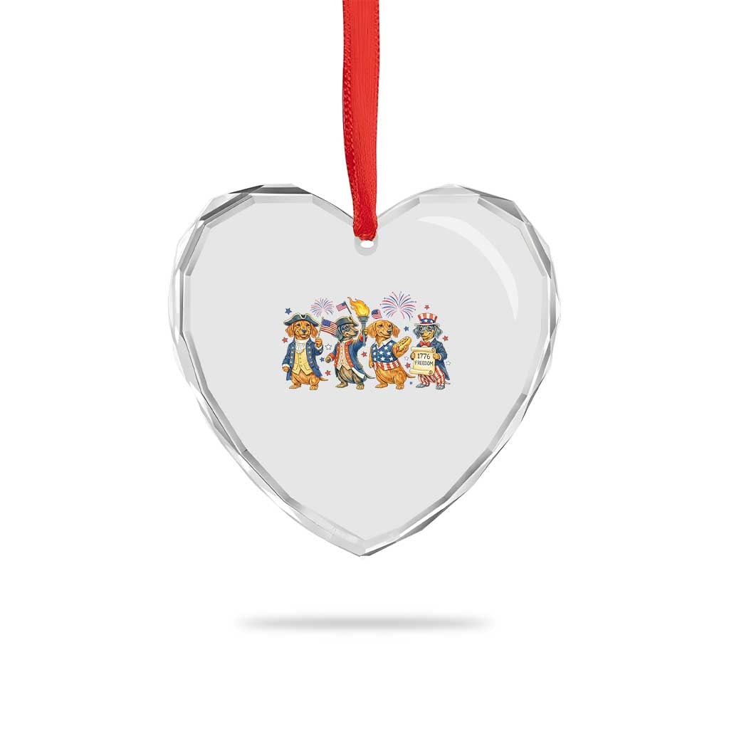Patriotic Wiener Dog 250th Anniversary Heart Crystal Glass Ornament Dachshund Lover Gift TS12 Print Your Wear