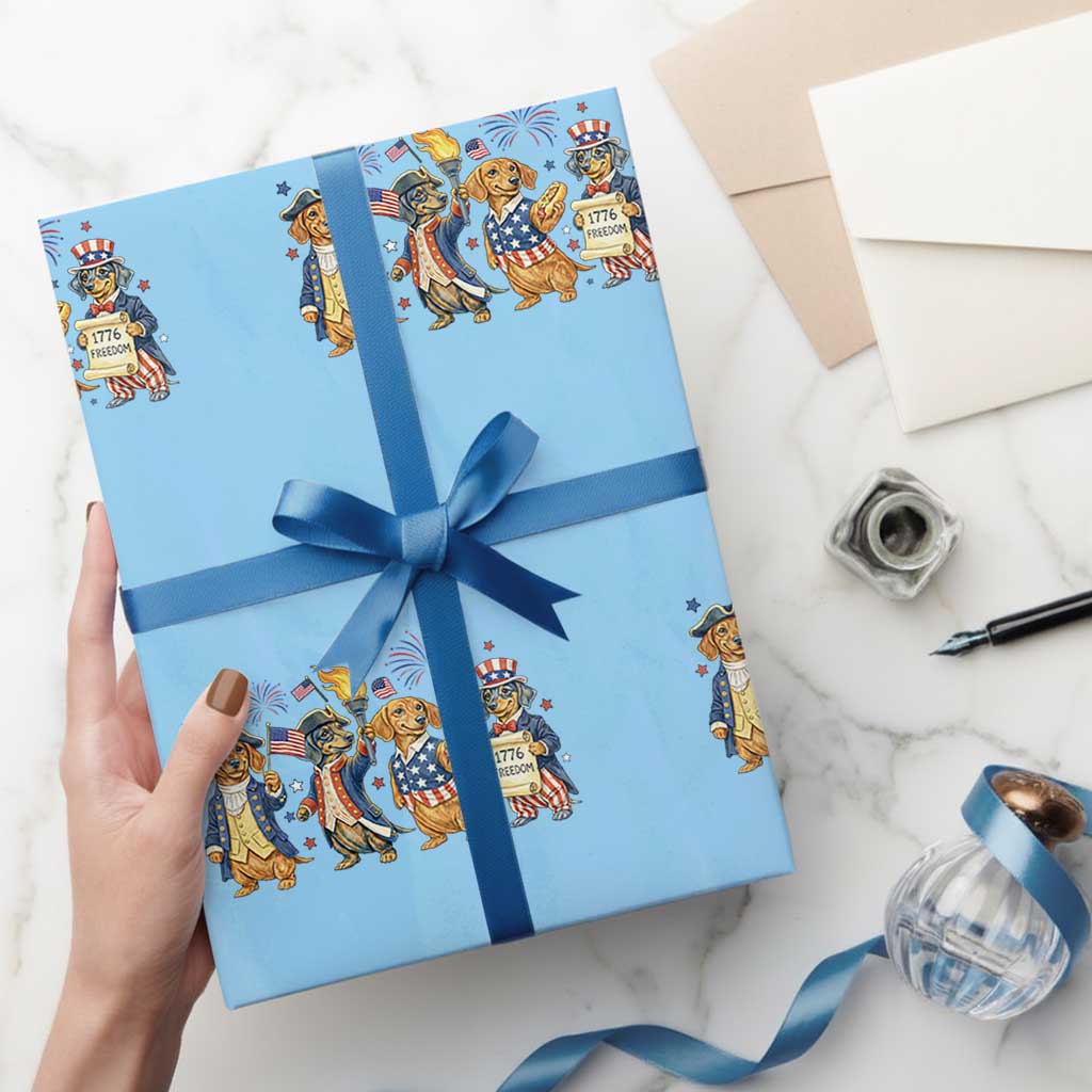 Patriotic Wiener Dog 250th Anniversary Wrapping Paper Roll Dachshund Lover Gift TS12 Light Blue Print Your Wear