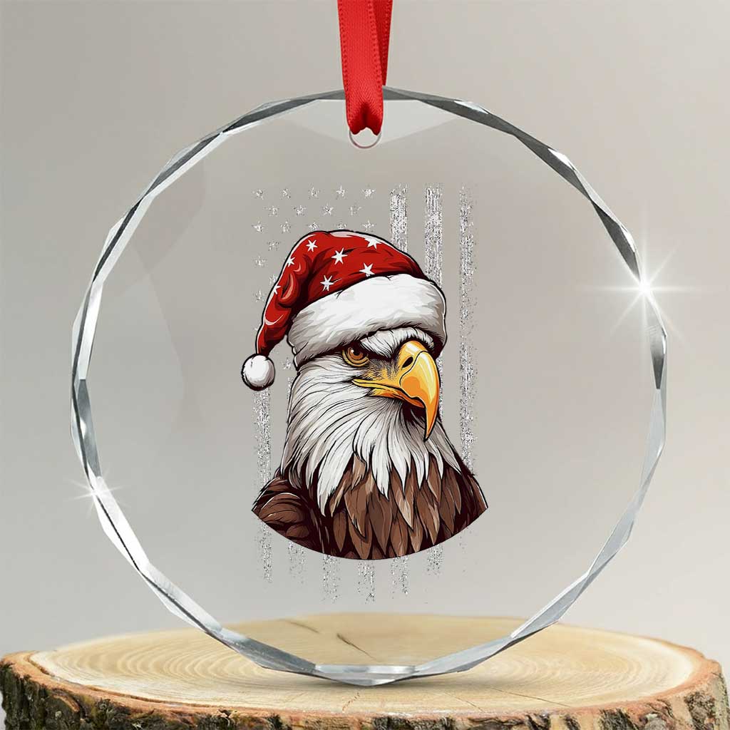 Patriotic Xmas Crystal Glass Ornament Santa Bald Eagle USA Flag Xmas TS09 Transparent Glass 3'' Circle Print Your Wear