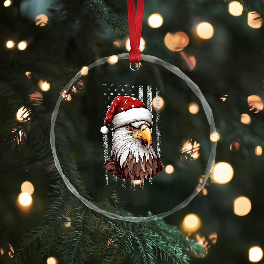 Patriotic Xmas Crystal Glass Ornament Santa Bald Eagle USA Flag Xmas TS09 Print Your Wear