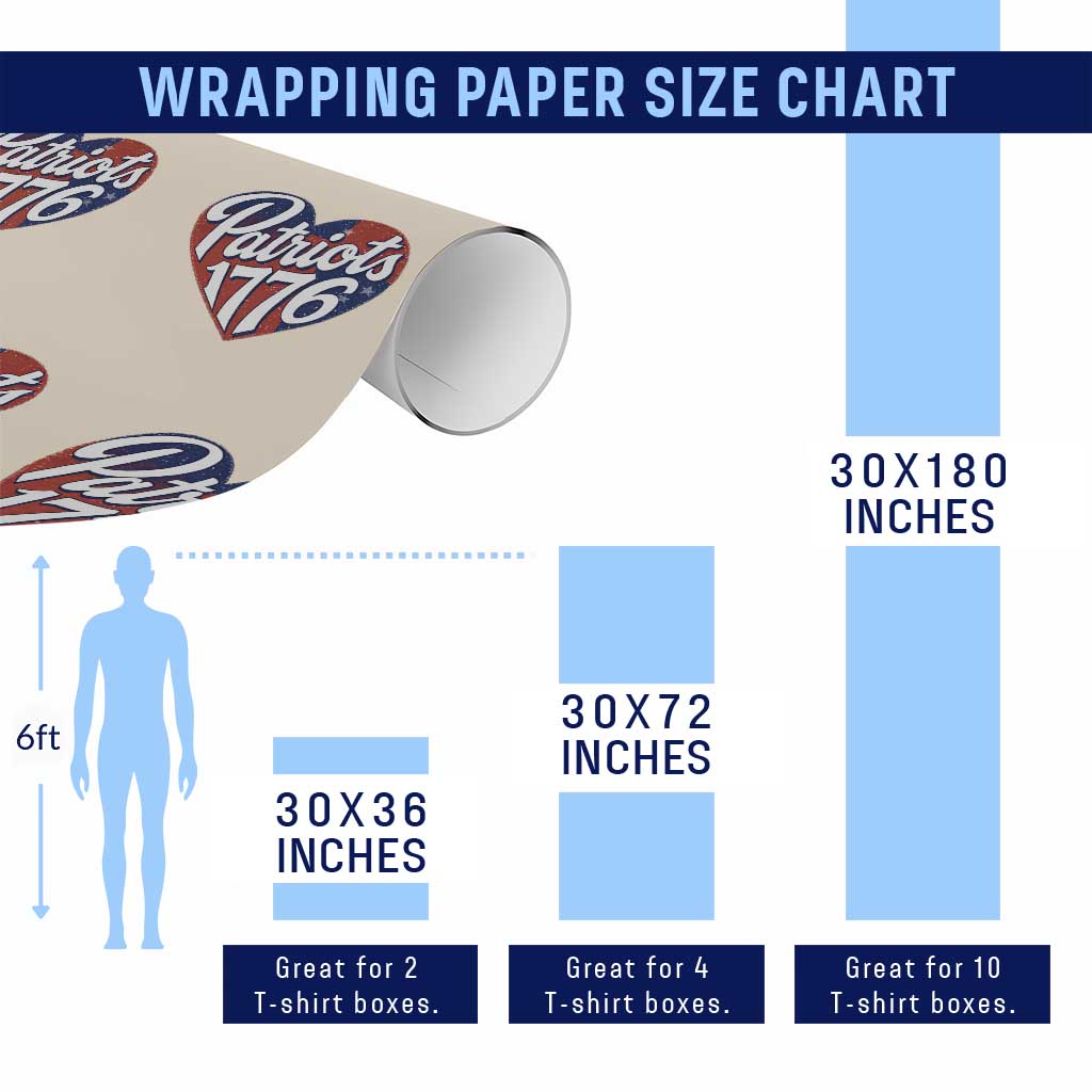 Patriots 1776 Red and Blue Heart Wrapping Paper Roll Classic Patriotic Sports Fan Style TS02 Print Your Wear