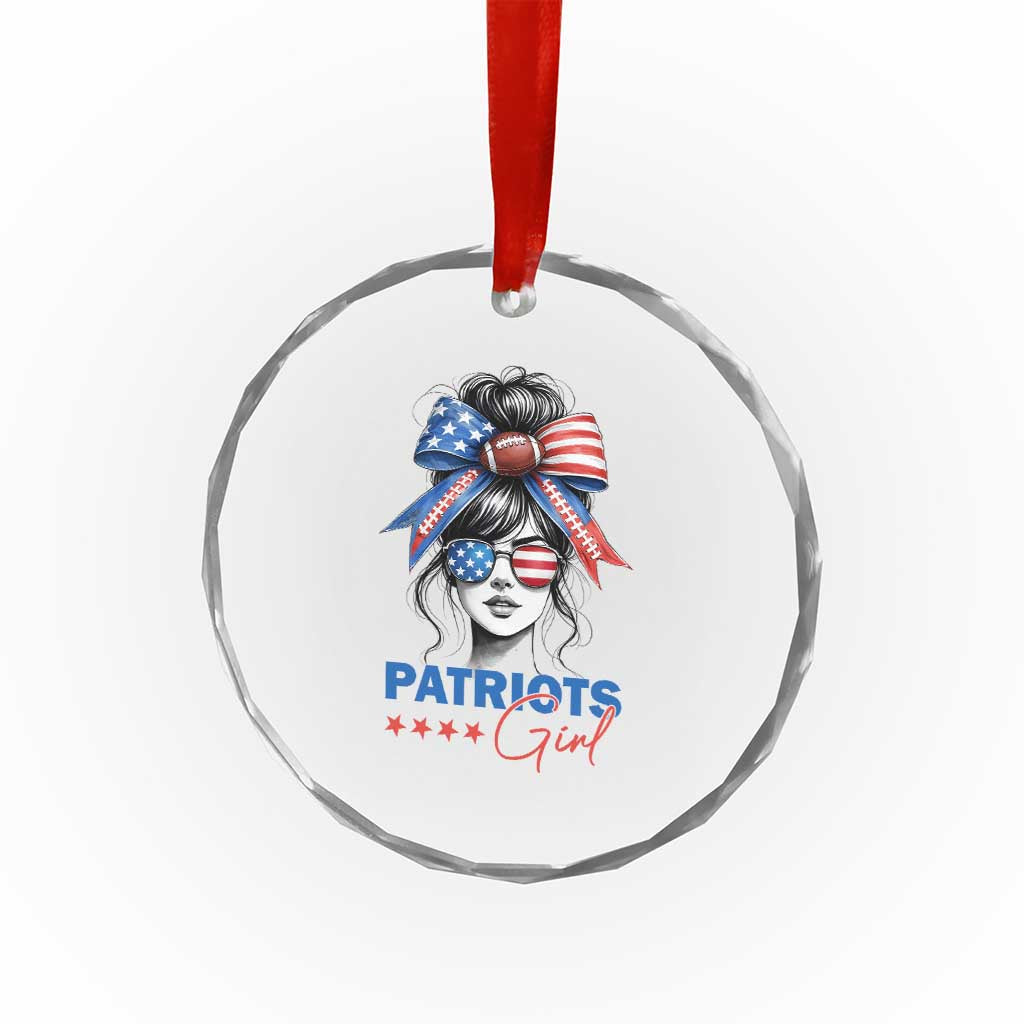 Patriots Girl Crystal Glass Ornament Funny Sport Fan New England Game Day Messy Bun TS11 Print Your Wear