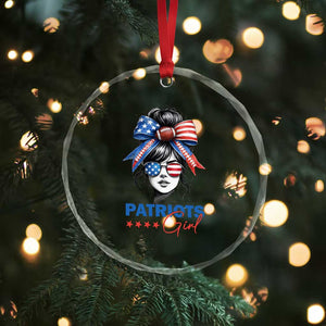 Patriots Girl Crystal Glass Ornament Funny Sport Fan New England Game Day Messy Bun TS11 Print Your Wear