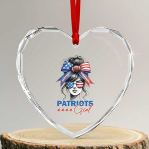 Patriots Girl Heart Crystal Glass Ornament Funny Sport Fan New England Game Day Messy Bun TS11 Transparent Glass 3'' Heart Print Your Wear