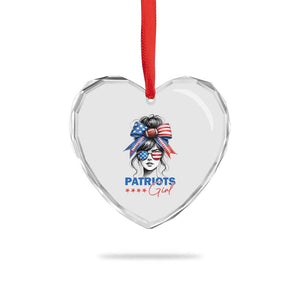 Patriots Girl Heart Crystal Glass Ornament Funny Sport Fan New England Game Day Messy Bun TS11 Print Your Wear