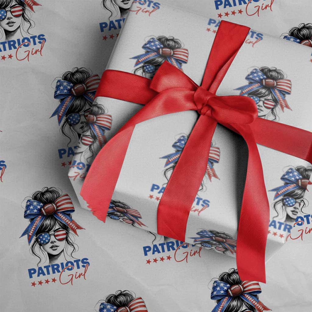 Patriots Girl Wrapping Paper Roll Funny Sport Fan New England Game Day Messy Bun TS11 White Print Your Wear