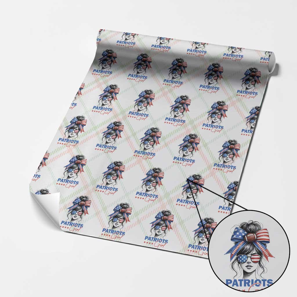 Patriots Girl Wrapping Paper Roll Funny Sport Fan New England Game Day Messy Bun TS11 Christmas Plaid Print Your Wear