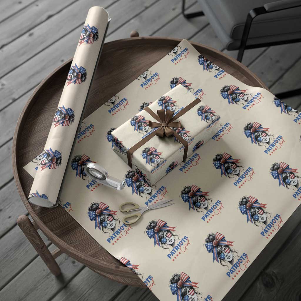 Patriots Girl Wrapping Paper Roll Funny Sport Fan New England Game Day Messy Bun TS11 Beige Print Your Wear