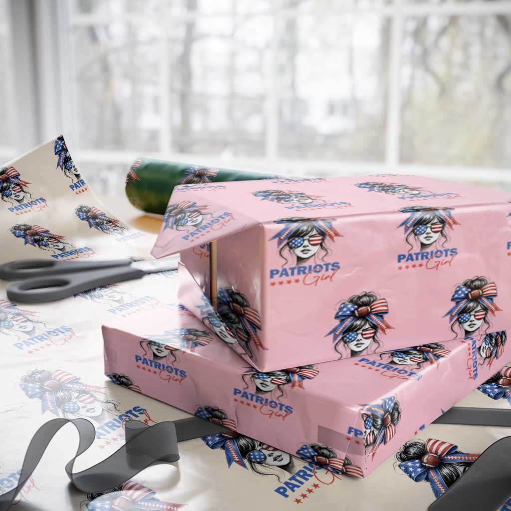 Patriots Girl Wrapping Paper Roll Funny Sport Fan New England Game Day Messy Bun TS11 Light Pink Print Your Wear