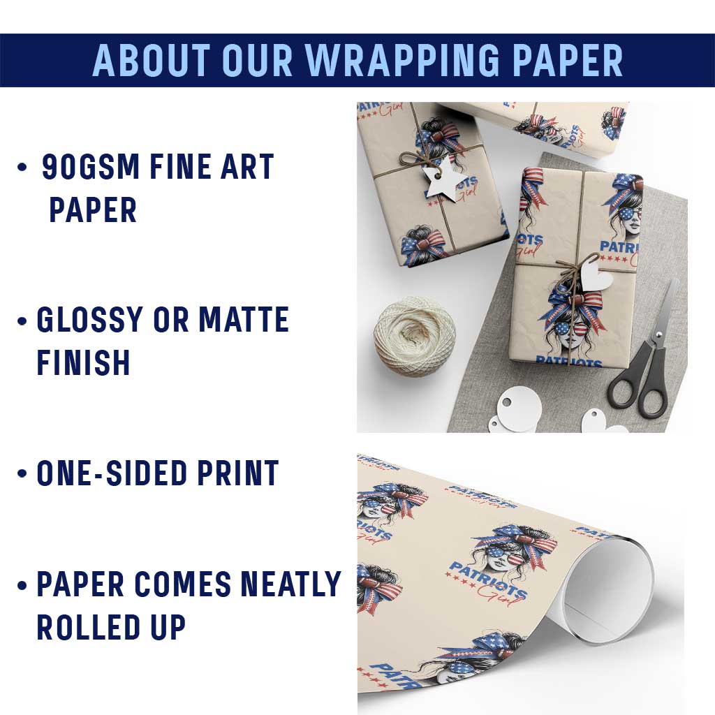 Patriots Girl Wrapping Paper Roll Funny Sport Fan New England Game Day Messy Bun TS11 Print Your Wear