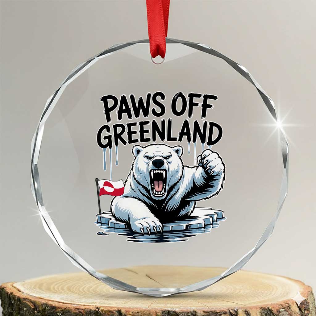 Paws Off Greenland Crystal Glass Ornament Resist Polar Bear Political Satire TS11 Transparent Glass 3'' Circle Print Your Wear