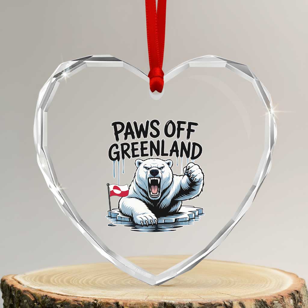 Paws Off Greenland Heart Crystal Glass Ornament Resist Polar Bear Political Satire TS11 Transparent Glass 3'' Heart Print Your Wear