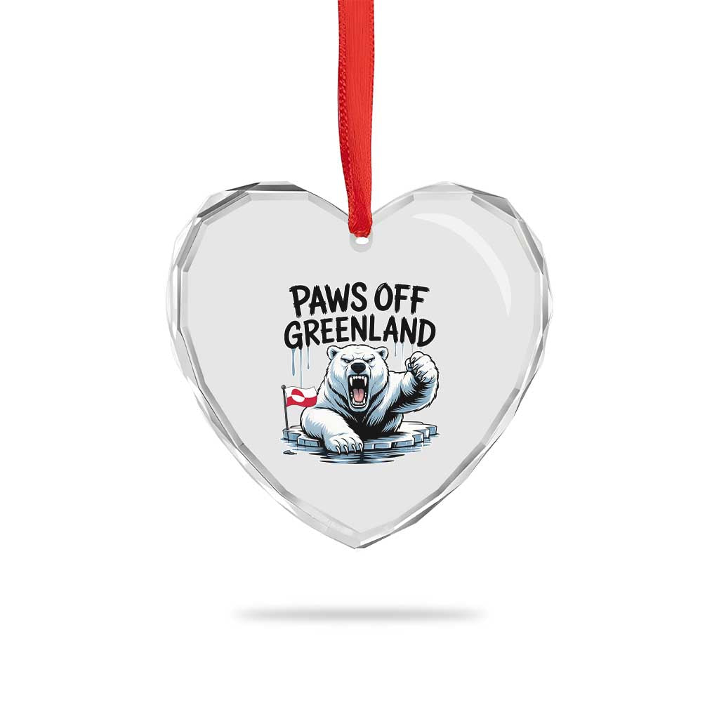 Paws Off Greenland Heart Crystal Glass Ornament Resist Polar Bear Political Satire TS11 Print Your Wear