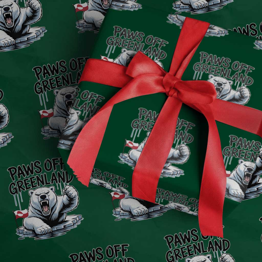 Paws Off Greenland Wrapping Paper Roll Resist Polar Bear Political Satire TS11 Green Print Your Wear