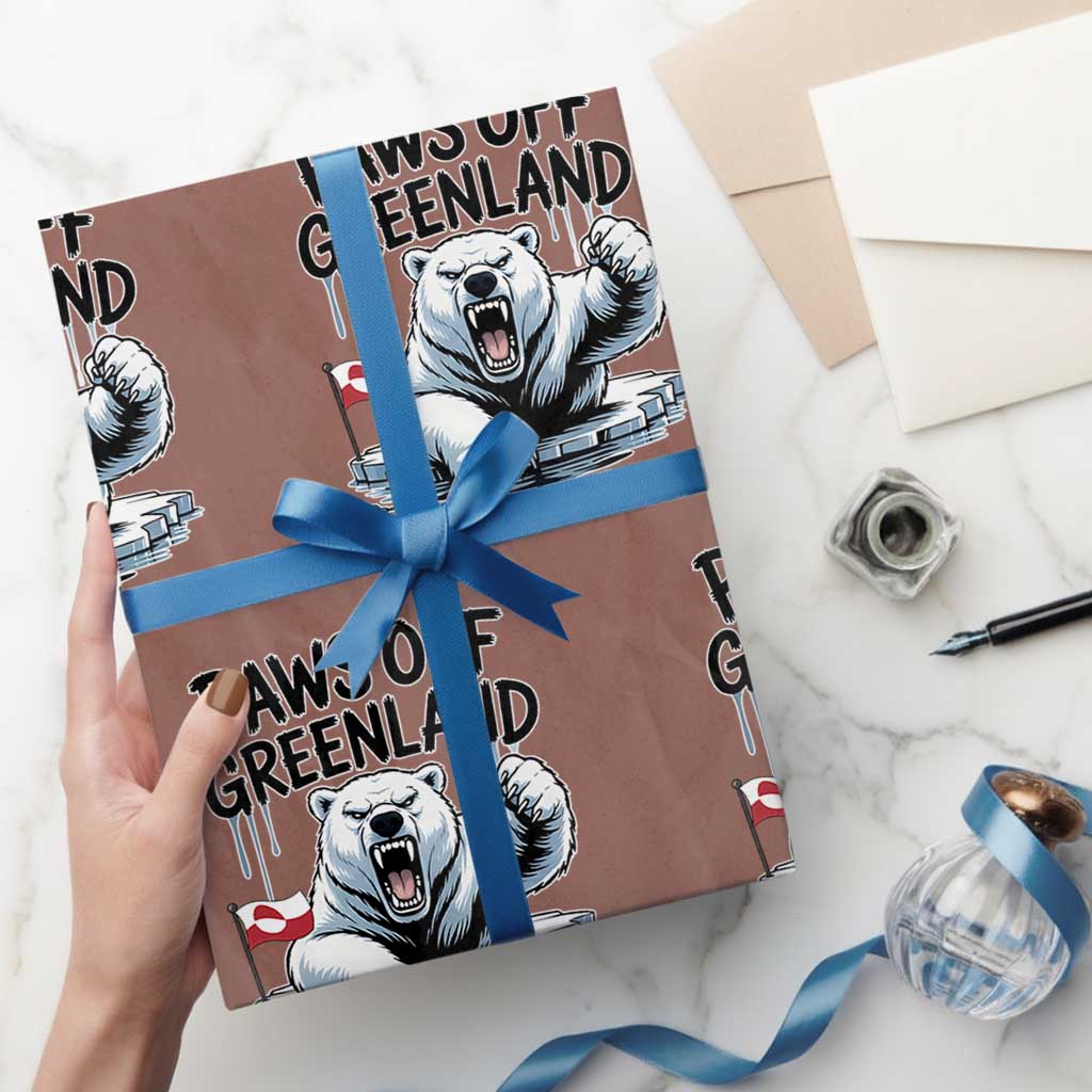 Paws Off Greenland Wrapping Paper Roll Resist Polar Bear Political Satire TS11 Mocha Print Your Wear