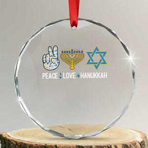 Peace Love Hanukkah Crystal Glass Ornament Retro Chanukah Jewish Menorah Star of David TS02 Transparent Glass 3'' Circle Print Your Wear