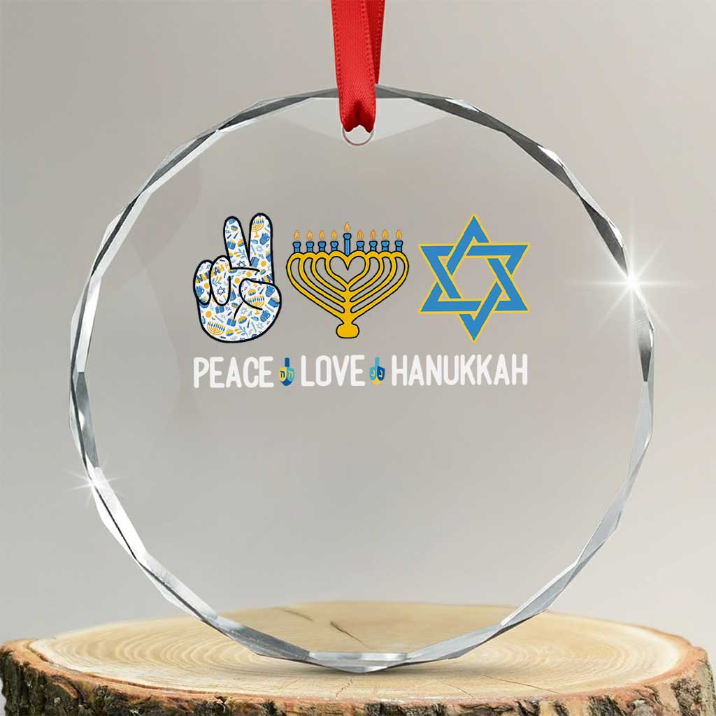 Peace Love Hanukkah Crystal Glass Ornament Retro Chanukah Jewish Menorah Star of David TS02 Transparent Glass 3'' Circle Print Your Wear