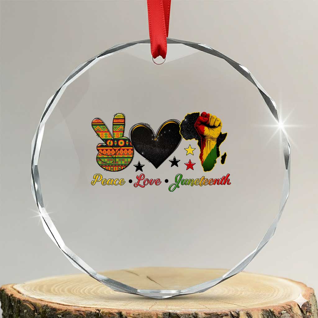 Peace Love Juneteenth Crystal Glass Ornament 1865 Heart Kente Peace Sign Africa Fist TS02 Transparent Glass 3'' Circle Print Your Wear